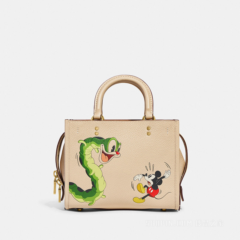 DISNEY X COACH米奇和毛虫先生印花ROGUE 25号手袋 黄铜色硬件/象牙白色