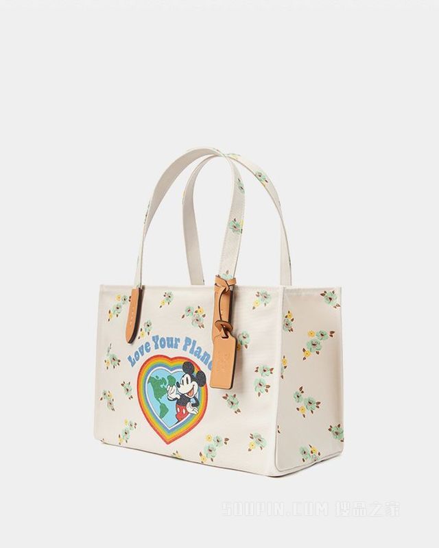 DISNEY X COACH 花卉和米奇印花30号托特包 黄铜色硬件/象牙白色