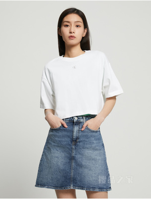Calvin Klein 23春季新款女士时尚重影LOGO重磅纯棉圆领短袖T恤J221110