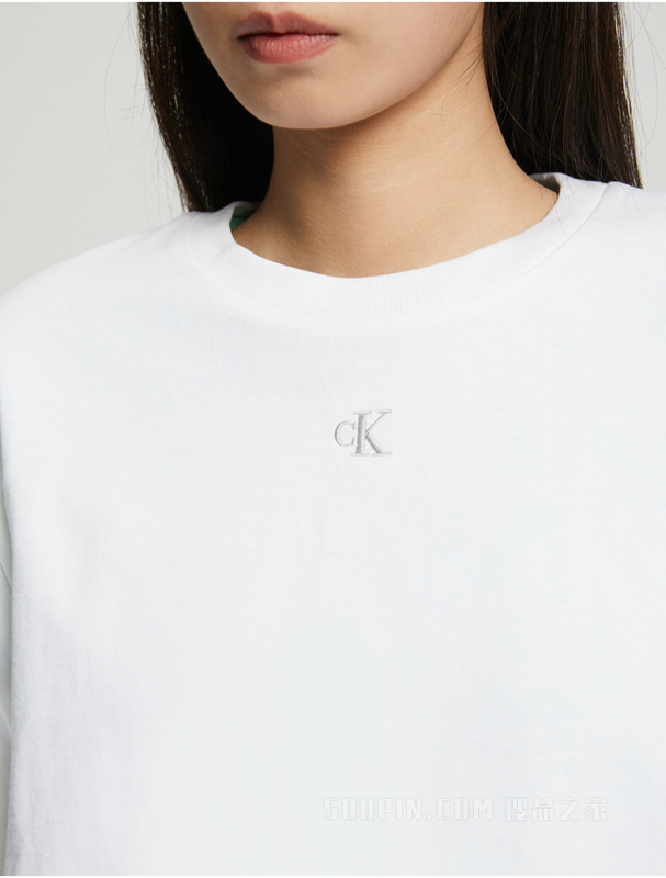 Calvin Klein 23春季新款女士时尚重影LOGO重磅纯棉圆领短袖T恤J221110