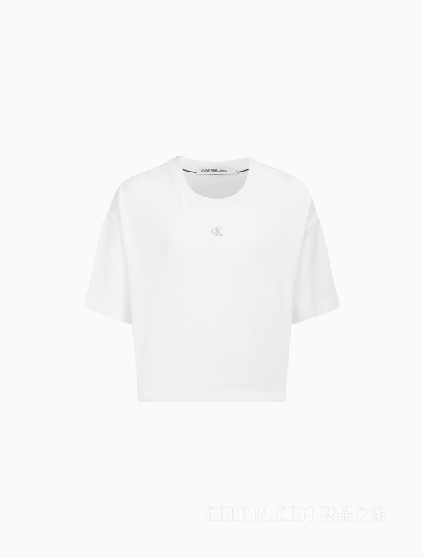 Calvin Klein 23春季新款女士时尚重影LOGO重磅纯棉圆领短袖T恤J221110