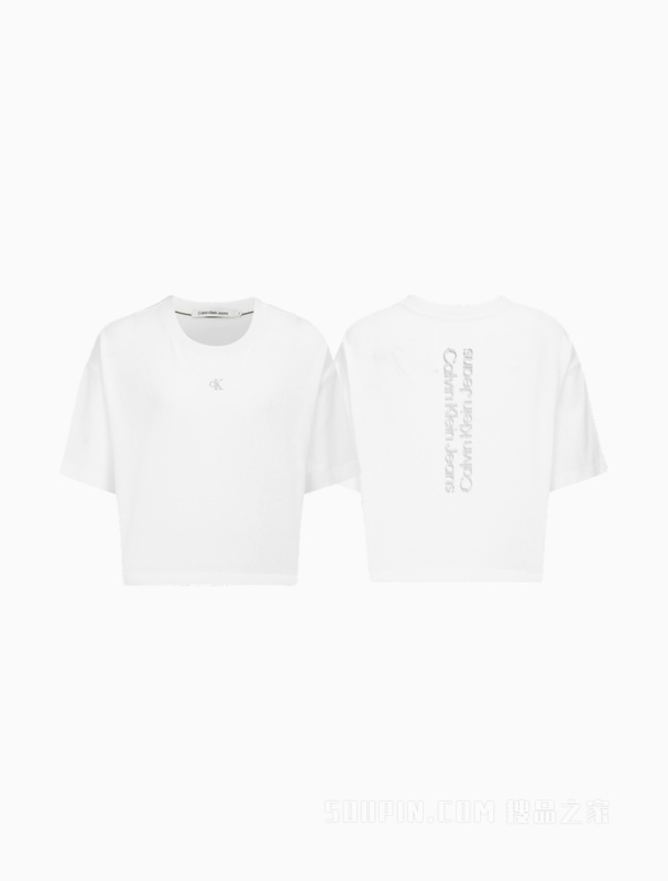 Calvin Klein 23春季新款女士时尚重影LOGO重磅纯棉圆领短袖T恤J221110
