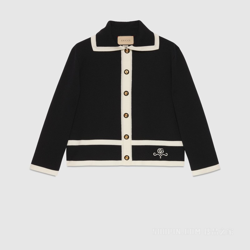 GG珠地棉提花Polo羊毛衫 黑色