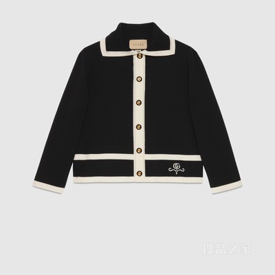 GG珠地棉提花Polo羊毛衫 黑色