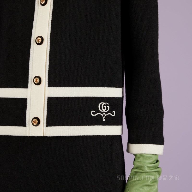 GG珠地棉提花Polo羊毛衫 黑色