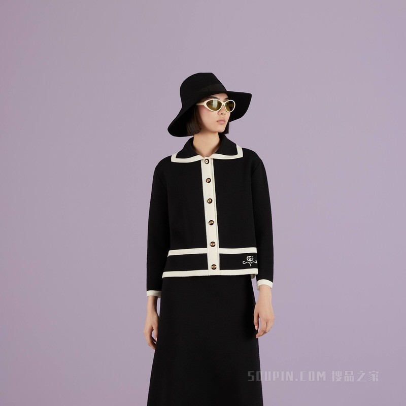 GG珠地棉提花Polo羊毛衫 黑色