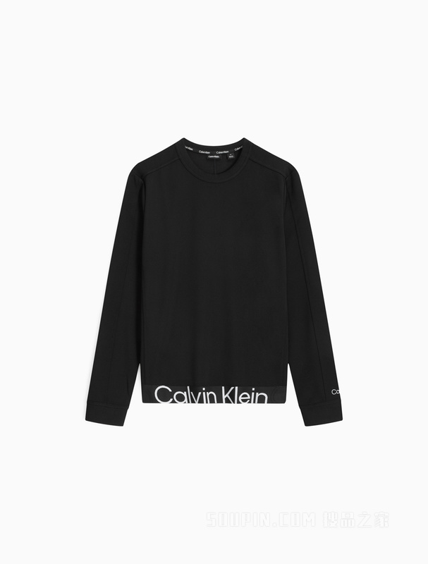 Calvin Klein 23春季新款男士简约LOGO提花织带圆领跑步卫衣4MS3W300