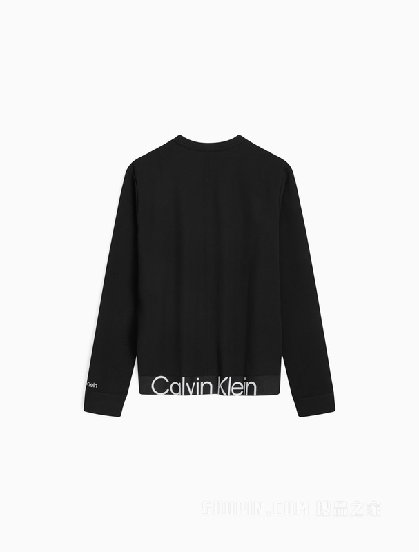 Calvin Klein 23春季新款男士简约LOGO提花织带圆领跑步卫衣4MS3W300