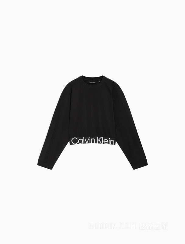 Calvin Klein 23春季新款女士LOGO提花织带落肩斜纹运动卫衣4WS3W303