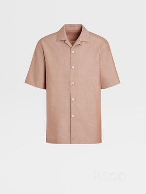 深米色 Crossover 棉、亚麻及桑蚕丝混纺短袖衬衫