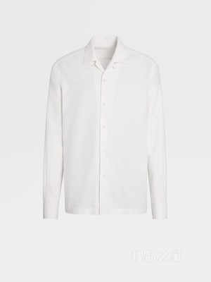 白色 Crossover 棉、亚麻及桑蚕丝混纺长袖衬衫