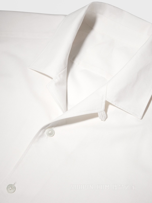 白色 Crossover 棉、亚麻及桑蚕丝混纺长袖衬衫