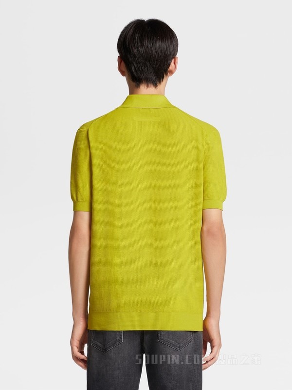 黄色 Premium 棉质提花短袖针织 Polo 衫