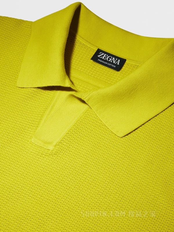 黄色 Premium 棉质提花短袖针织 Polo 衫