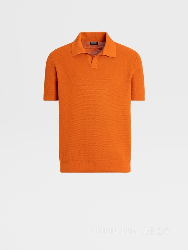 橙色 Premium 棉质提花短袖针织 Polo 衫