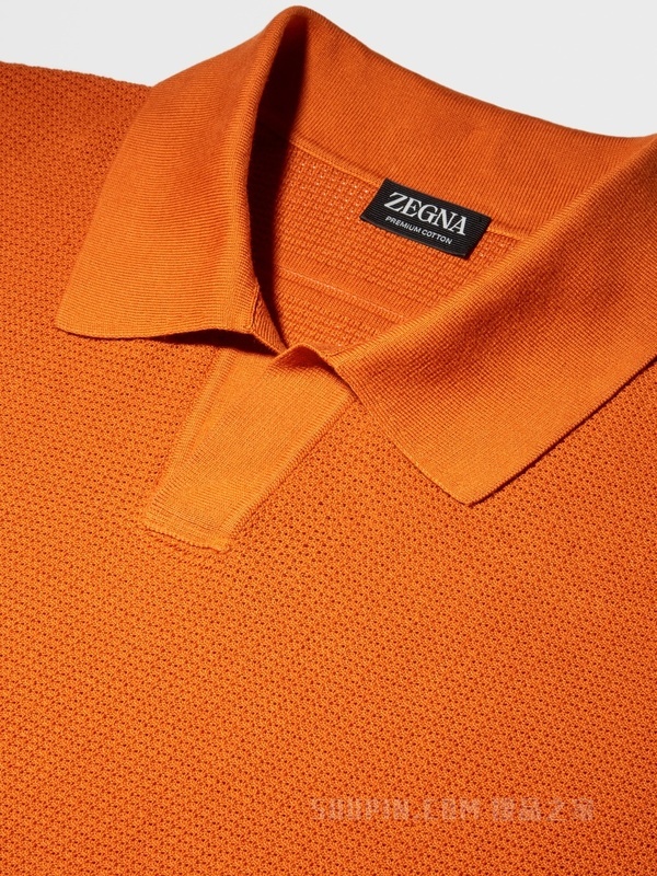 橙色 Premium 棉质提花短袖针织 Polo 衫