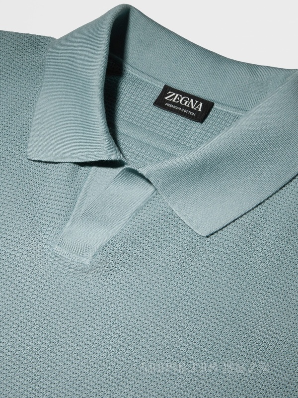 水绿色 Premium 棉质提花短袖针织 Polo 衫