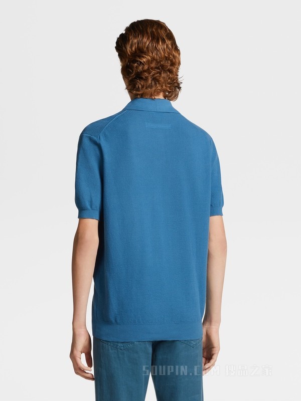 蓝绿色 Premium 棉质提花短袖针织 Polo 衫