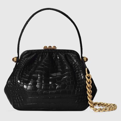 Gucci Hydra系列鳄鱼皮手提包 黑色