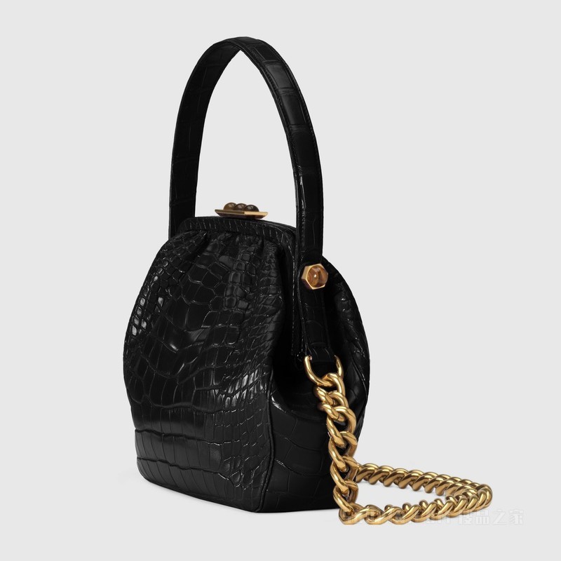 Gucci Hydra系列鳄鱼皮手提包 黑色
