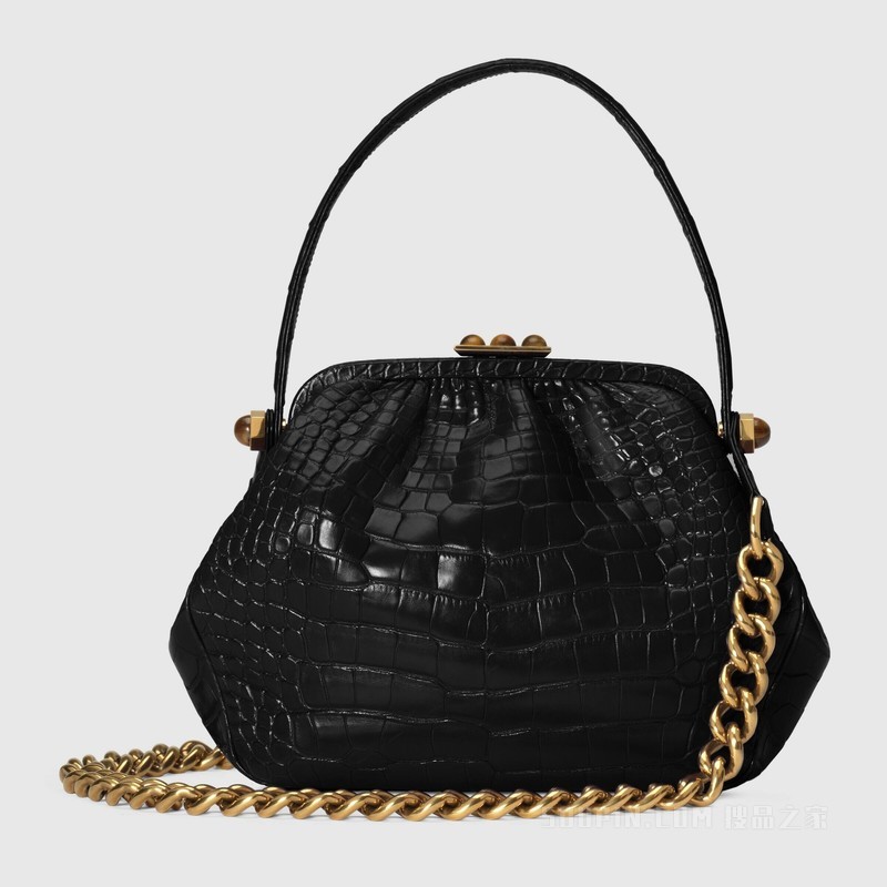 Gucci Hydra系列鳄鱼皮手提包 黑色