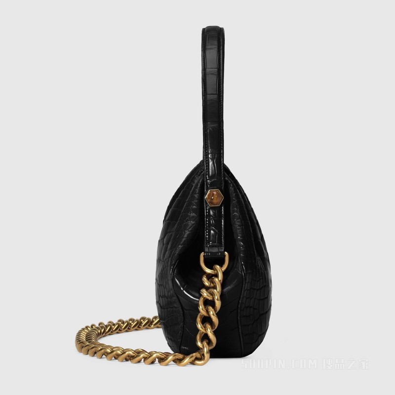 Gucci Hydra系列鳄鱼皮手提包 黑色