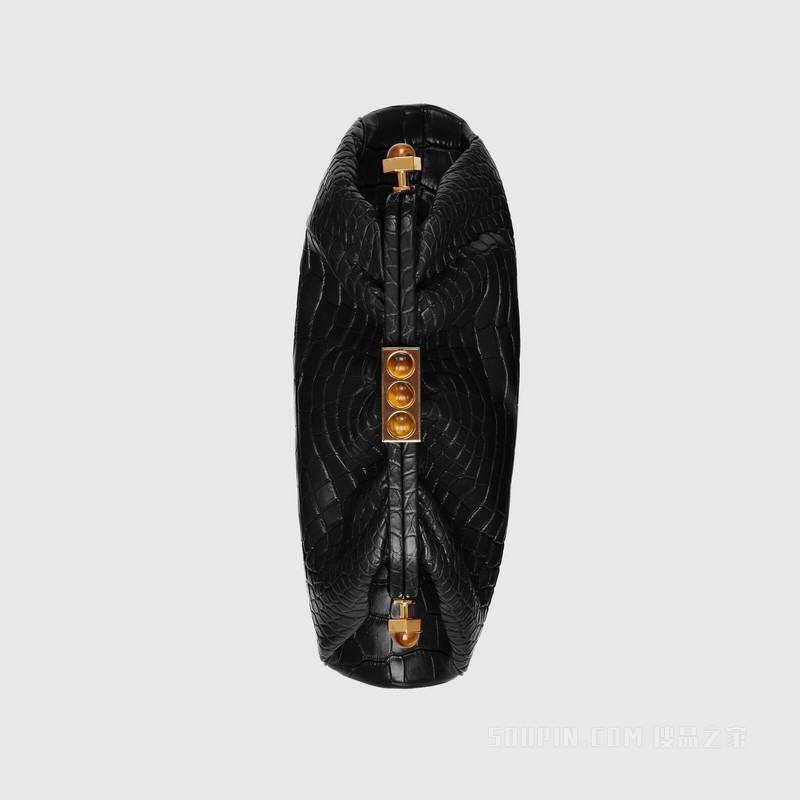 Gucci Hydra系列鳄鱼皮手提包 黑色