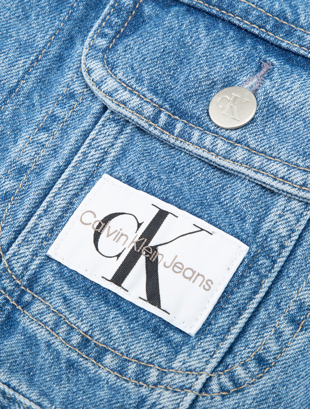 Calvin Klein 23春季新款女士简约LOGO布标潮流纯棉短牛仔夹克J220658
