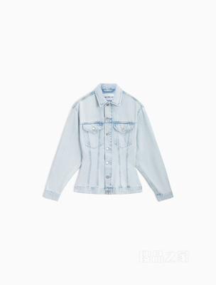 Calvin Klein 23春季新款女士简约LOGO皮标休闲纯棉牛仔夹克J220660