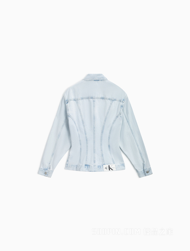 Calvin Klein 23春季新款女士简约LOGO皮标休闲纯棉牛仔夹克J220660