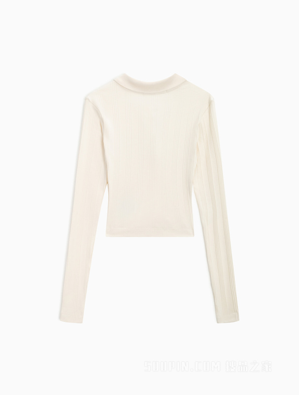 Calvin Klein 23春季新款女士LOGO刺绣无扣POLO领高腰修身T恤J221481
