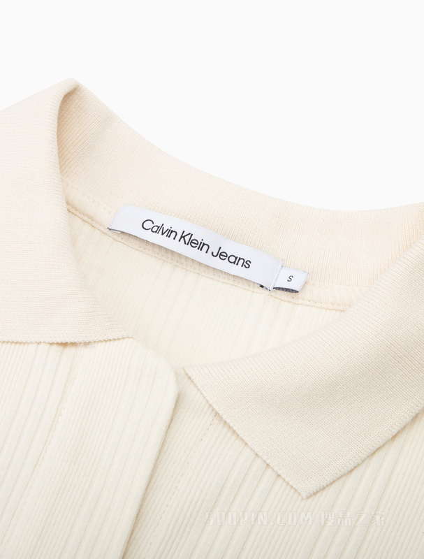 Calvin Klein 23春季新款女士LOGO刺绣无扣POLO领高腰修身T恤J221481