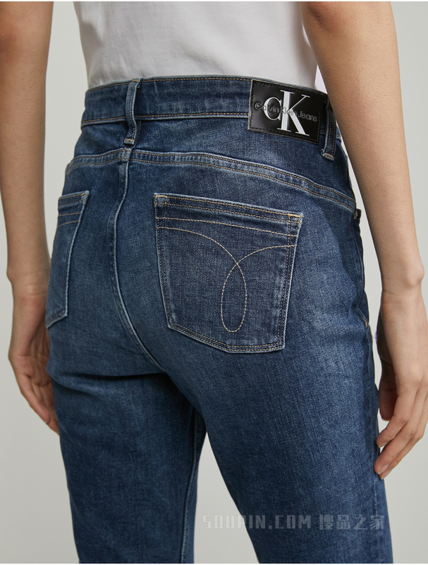 Calvin Klein 23春季女士潮流磨破高腰合体微喇水洗九分牛仔裤J221026