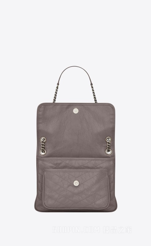 中号NIKI褶皱绗缝雾色真皮链条包
