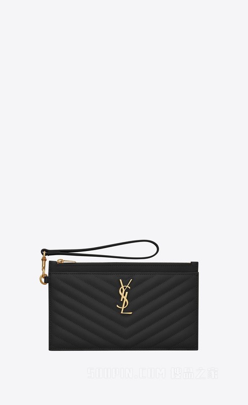 CASSANDRE SAINT LAURENT MATELASSÉ绗缝粒面皮革大号手拿钱包