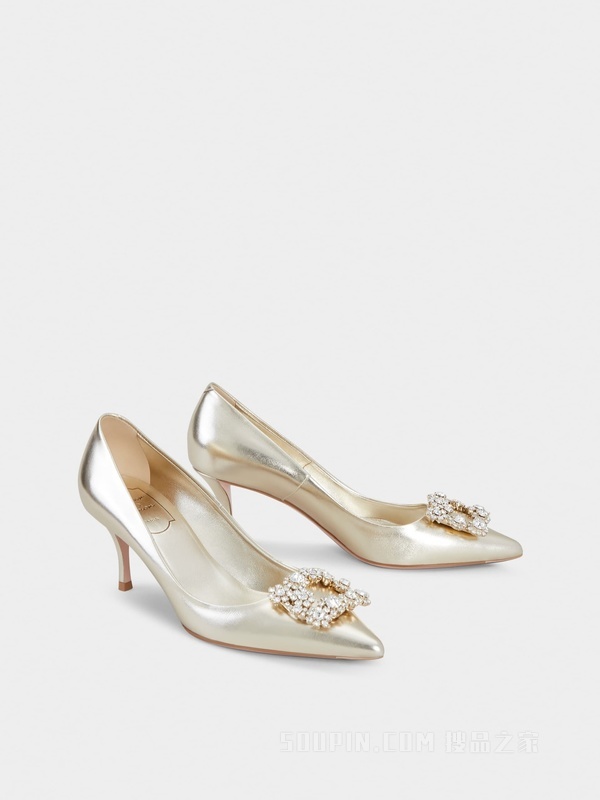 Flower Strass花钻纳帕皮革高跟鞋 金色