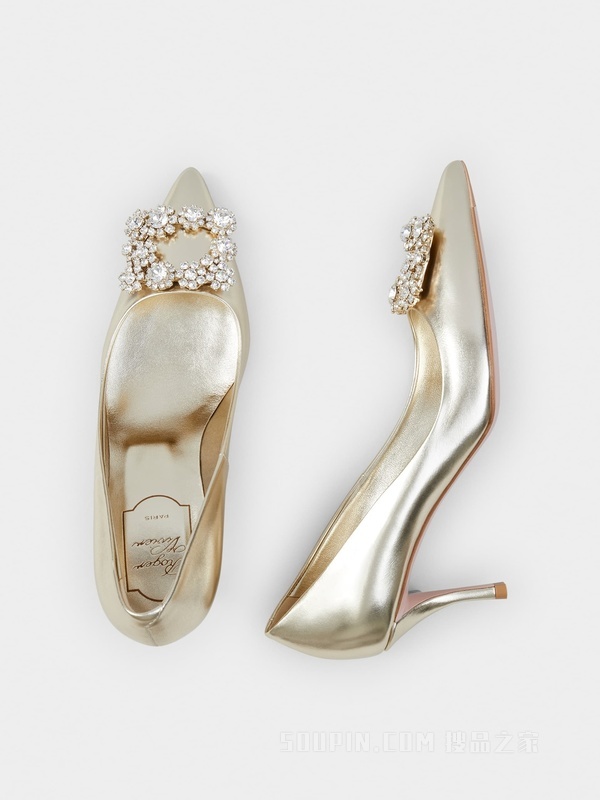 Flower Strass花钻纳帕皮革高跟鞋 金色