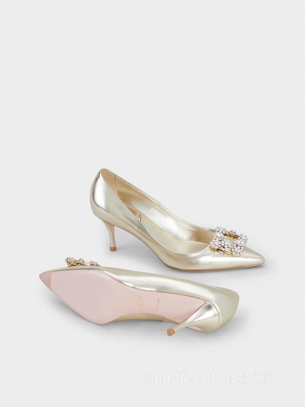 Flower Strass花钻纳帕皮革高跟鞋 金色