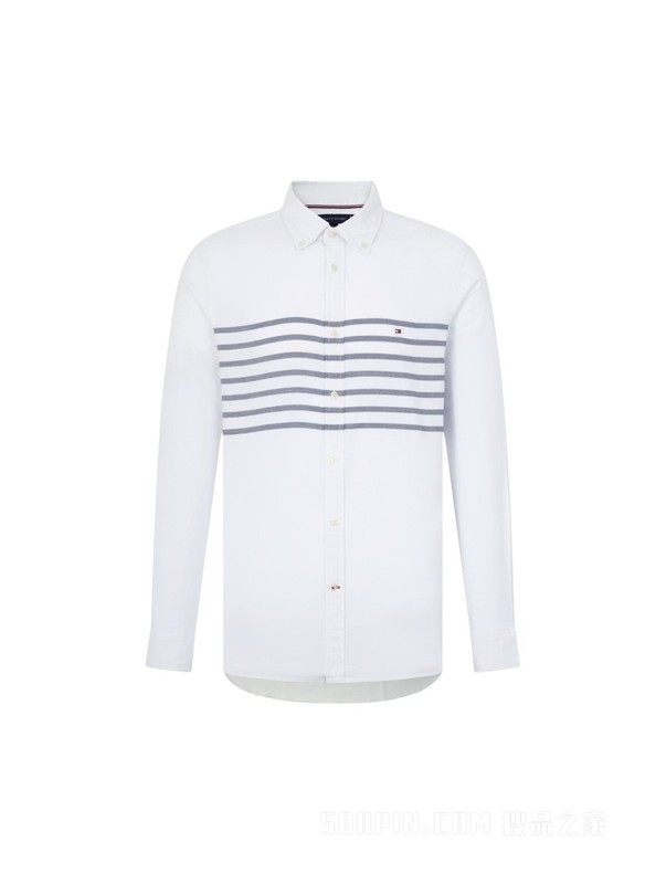 23新款春季男装时尚条纹小绣标尖角扣休闲衬衫MW0MW30641