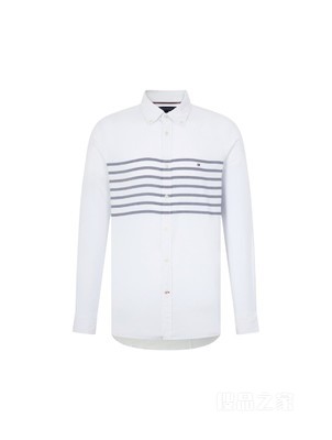 23新款春季男装时尚条纹小绣标尖角扣休闲衬衫MW0MW30641