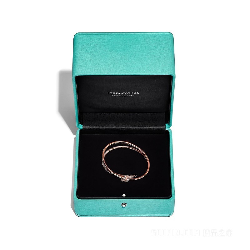 Tiffany Knot 系列 18K 玫瑰金镶钻双行铰链手镯