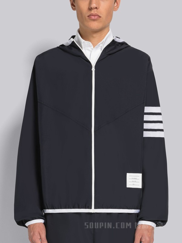 男士四条纹防裂尼龙拉链连帽衫