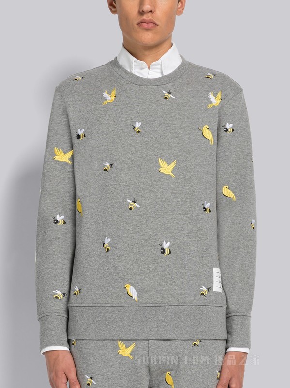男士棉质回纹织小鸟与蜜蜂宽松圆领卫衣