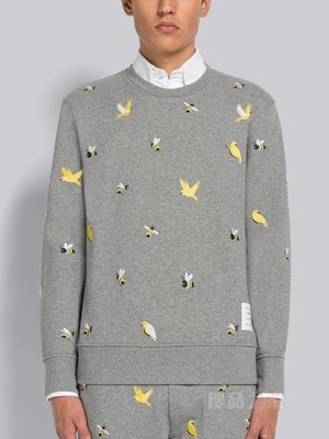 男士棉质回纹织小鸟与蜜蜂宽松圆领卫衣