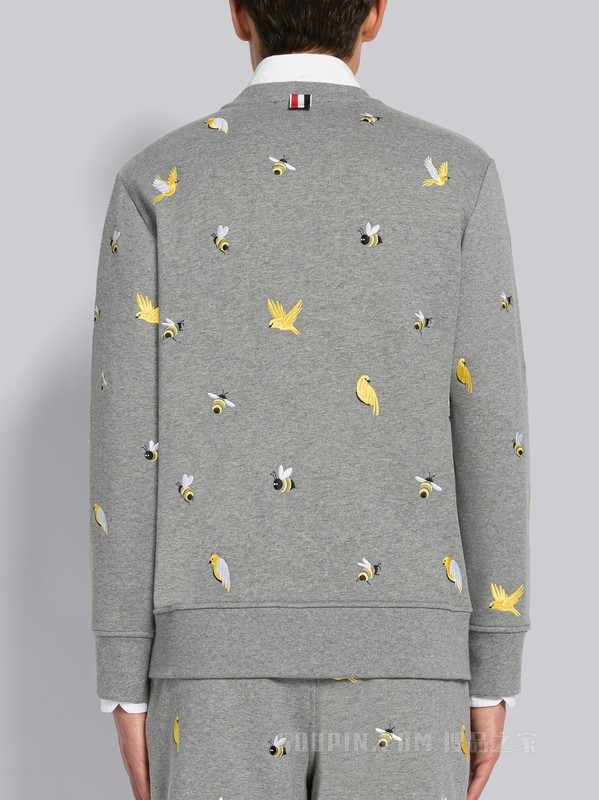 男士棉质回纹织小鸟与蜜蜂宽松圆领卫衣