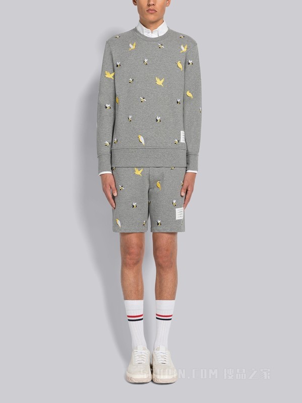 男士棉质回纹织小鸟与蜜蜂宽松圆领卫衣