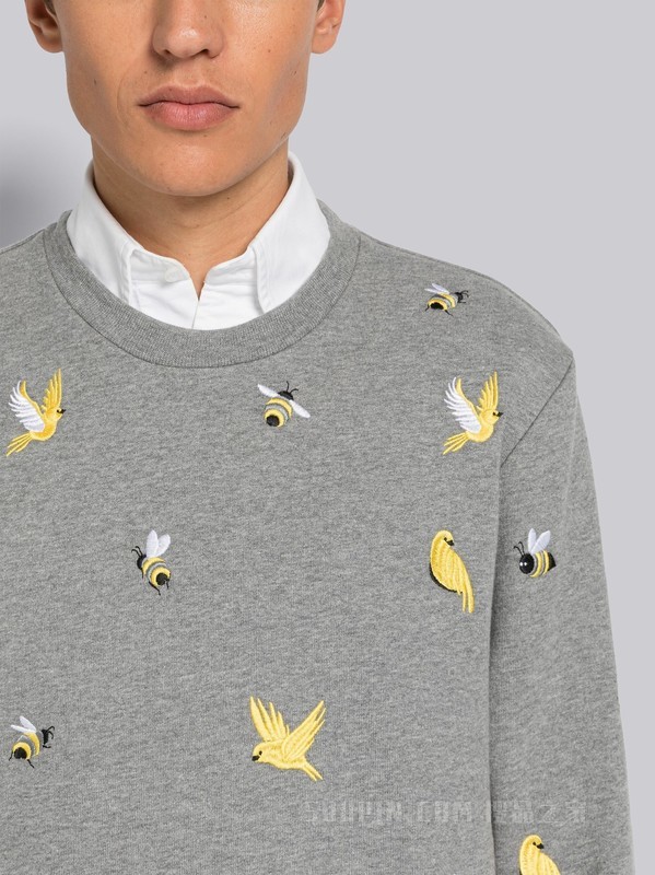 男士棉质回纹织小鸟与蜜蜂宽松圆领卫衣
