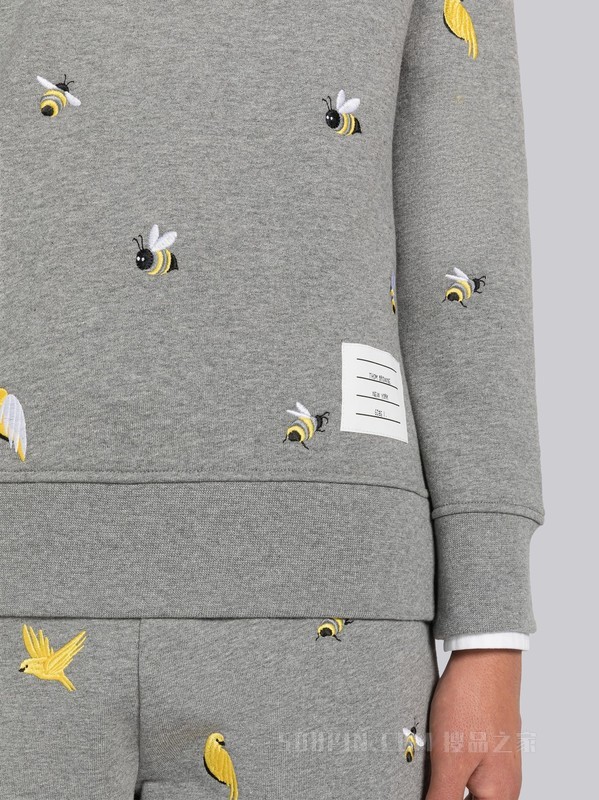 男士棉质回纹织小鸟与蜜蜂宽松圆领卫衣
