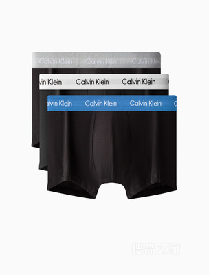 Calvin Klein 男士三条装彩色循环LOGO透气防夹臀棉质低腰平角内裤U2664