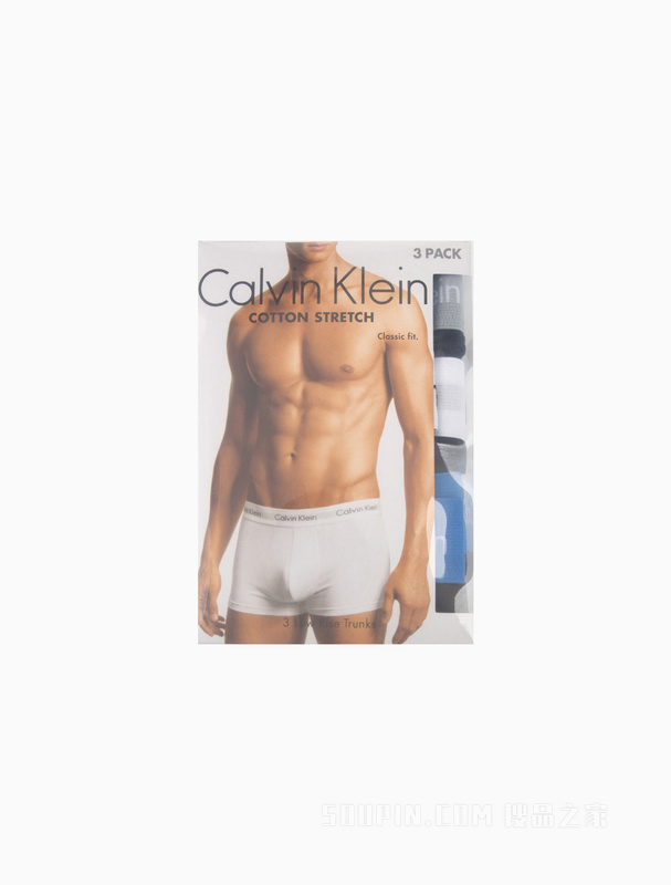 Calvin Klein 男士三条装彩色循环LOGO透气防夹臀棉质低腰平角内裤U2664